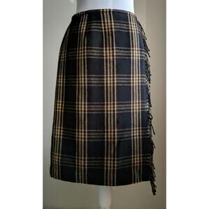 Kasper Plaid Skirt Black Gold Fringe - Size 8 - GUC